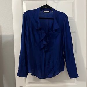 Coldwater Creek royal blue blouse top size M ruffle collar workwear layering
